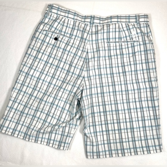 ADIDAS Men’s Flat Front Shorts Blue Gray Plaid Casual Size 35‎ Athleisure Golf - Picture 5 of 14
